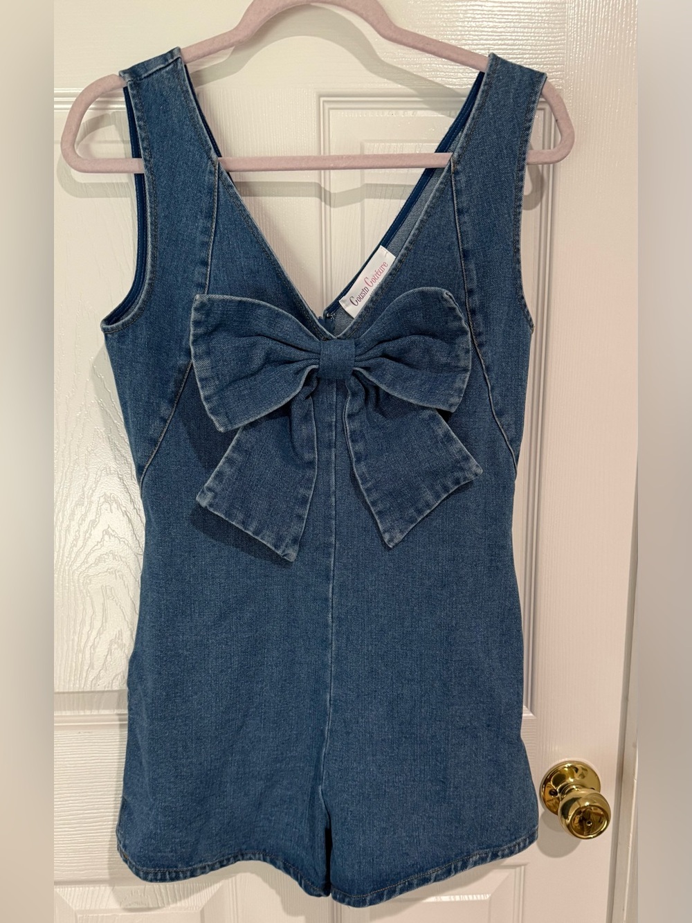 Denim Bow-Front Sleeveless Jumpsuit Romper - Blue